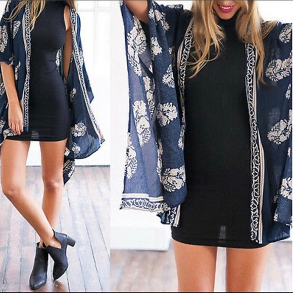 NWOT Beautiful Navy Bohemian Open Kimono - Picture 7 of 14